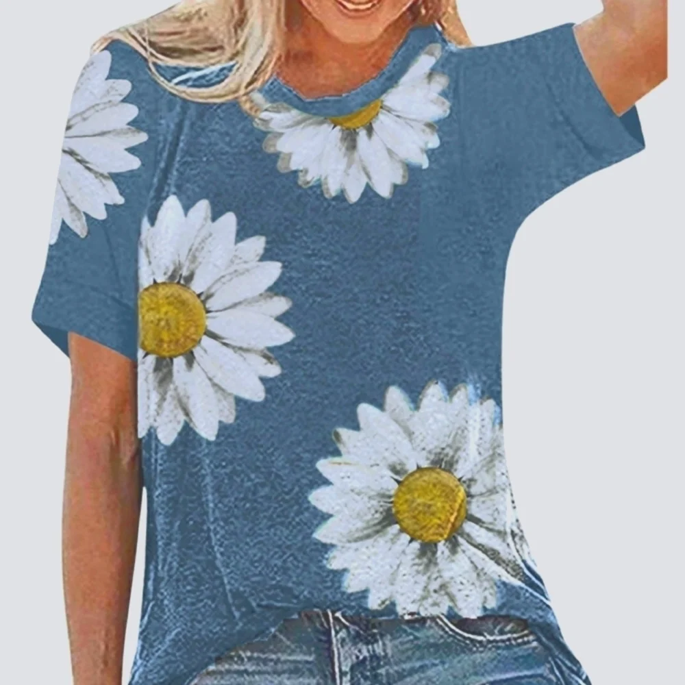 Summer Daisy Blue Short Sleeve T-Shirt Size L